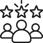 Black line art icon of people with stars above them